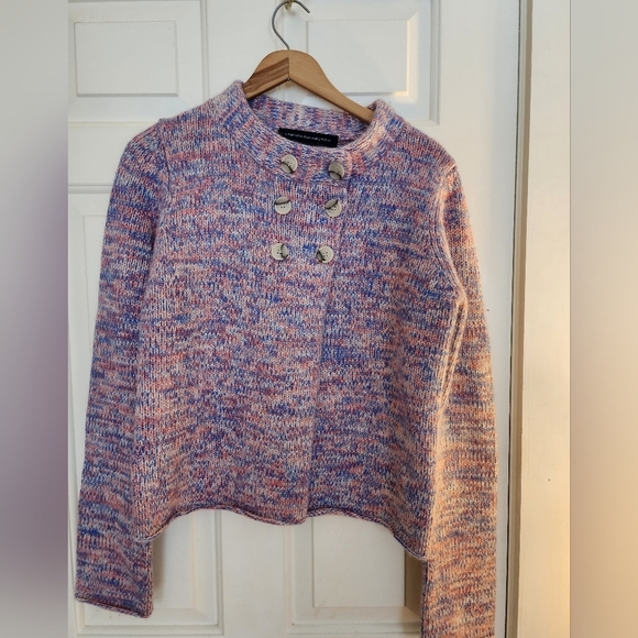 French Connection Sweaters - French Connection Double Breasted Mock Neck Sweater Blue Pink Spring Wool Angora